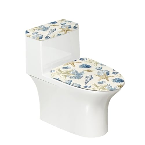 Toilettendeckel Korallenblauer Seestern WC Deckelbezug Polyester Universal Waschbar mit Elastikrand Toilettenbrille Toilettenwassertank Schutzabdeckung Toilettendeckelbezug (4 Stück) von Homeyang