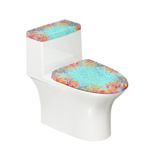 Toilettendeckel Korallenrot Grün WC Deckelbezug Polyester Universal Waschbar mit Elastikrand Toilettenbrille Toilettenwassertank Schutzabdeckung Toilettendeckelbezug (4 Stück) von Homeyang