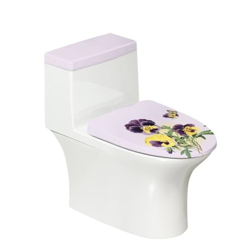 Toilettendeckel Lila Gelbe Blumen WC Deckelbezug Polyester Universal Waschbar mit Elastikrand Toilettenbrille Toilettenwassertank Schutzabdeckung Toilettendeckelbezug (2 Stück) von Homeyang