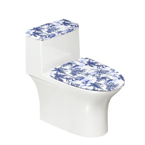 Toilettendeckel Lila Palme WC Deckelbezug Polyester Universal Waschbar mit Elastikrand Toilettenbrille Toilettenwassertank Schutzabdeckung Toilettendeckelbezug (4 Stück) von Homeyang