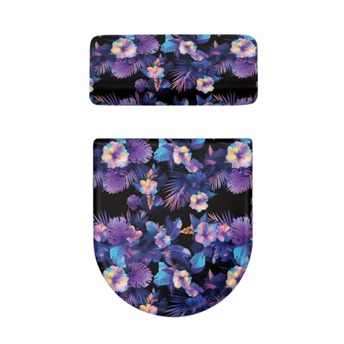 Toilettendeckel Lila Tropische Blume WC Deckelbezug Polyester Universal Waschbar mit Elastikrand Toilettenbrille Toilettenwassertank Schutzabdeckung Toilettendeckelbezug (4 Stück) von Homeyang