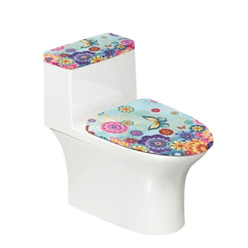 Toilettendeckel Mandala Purple Schmetterling WC Deckelbezug Polyester Universal Waschbar mit Elastikrand Toilettenbrille Toilettenwassertank Schutzabdeckung Toilettendeckelbezug (4 Stück) von Homeyang