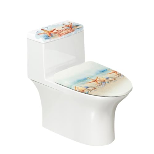 Toilettendeckel Orange Beige Fischstern WC Deckelbezug Polyester Universal Waschbar mit Elastikrand Toilettenbrille Toilettenwassertank Schutzabdeckung Toilettendeckelbezug (4 Stück) von Homeyang