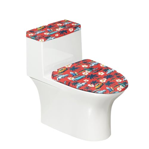 Toilettendeckel Orange Blume Auto WC Deckelbezug Polyester Universal Waschbar mit Elastikrand Toilettenbrille Toilettenwassertank Schutzabdeckung Toilettendeckelbezug (4 Stück) von Homeyang