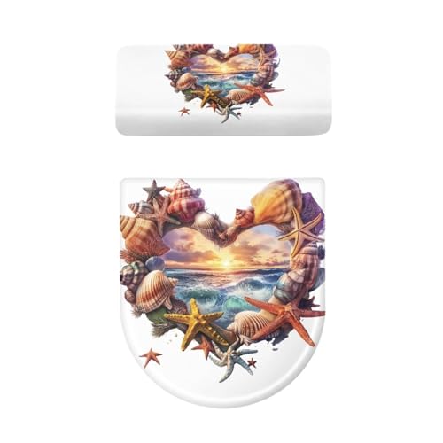 Toilettendeckel Orange Gelbes Herz WC Deckelbezug Polyester Universal Waschbar mit Elastikrand Toilettenbrille Toilettenwassertank Schutzabdeckung Toilettendeckelbezug (4 Stück) von Homeyang