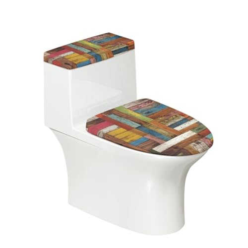 Toilettendeckel Orange Holzkorn WC Deckelbezug Polyester Universal Waschbar mit Elastikrand Toilettenbrille Toilettenwassertank Schutzabdeckung Toilettendeckelbezug (2 Stück) von Homeyang