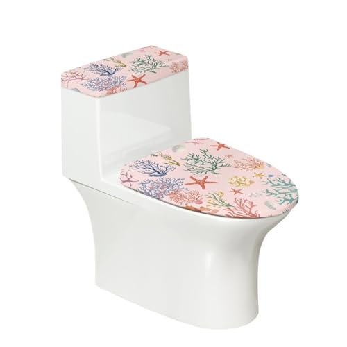 Toilettendeckel Orange Korallengrün WC Deckelbezug Polyester Universal Waschbar mit Elastikrand Toilettenbrille Toilettenwassertank Schutzabdeckung Toilettendeckelbezug (4 Stück) von Homeyang