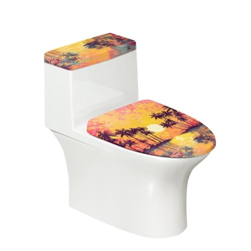 Toilettendeckel Orange Retro Baum WC Deckelbezug Polyester Universal Waschbar mit Elastikrand Toilettenbrille Toilettenwassertank Schutzabdeckung Toilettendeckelbezug (4 Stück) von Homeyang