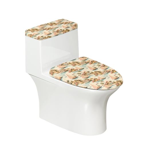 Toilettendeckel Orange Segelboot Blume WC Deckelbezug Polyester Universal Waschbar mit Elastikrand Toilettenbrille Toilettenwassertank Schutzabdeckung Toilettendeckelbezug (2 Stück) von Homeyang