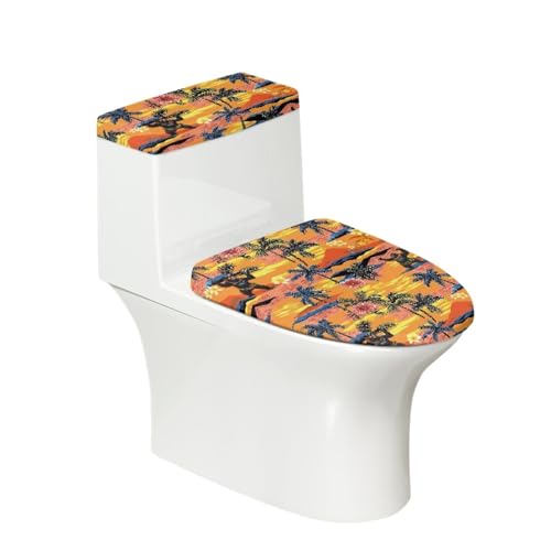 Toilettendeckel Orangeblauer Baum WC Deckelbezug Polyester Universal Waschbar mit Elastikrand Toilettenbrille Toilettenwassertank Schutzabdeckung Toilettendeckelbezug (4 Stück) von Homeyang
