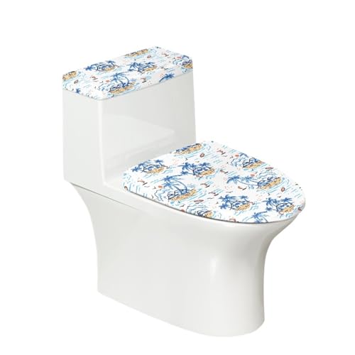 Toilettendeckel Retro Blauer Baum WC Deckelbezug Polyester Universal Waschbar mit Elastikrand Toilettenbrille Toilettenwassertank Schutzabdeckung Toilettendeckelbezug (4 Stück) von Homeyang