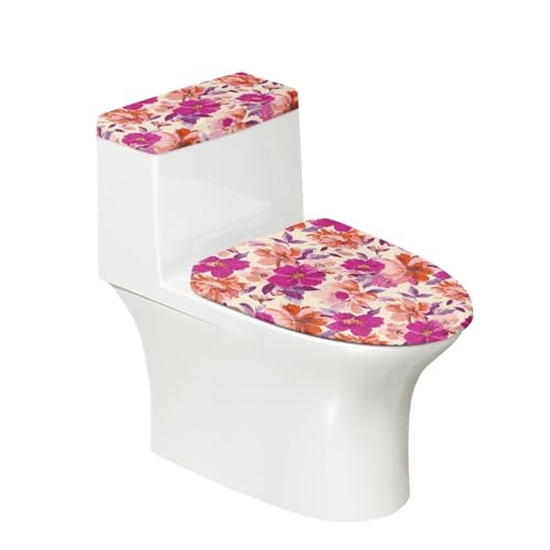 Toilettendeckel Retro Orange Blume WC Deckelbezug Polyester Universal Waschbar mit Elastikrand Toilettenbrille Toilettenwassertank Schutzabdeckung Toilettendeckelbezug (2 Stück) von Homeyang