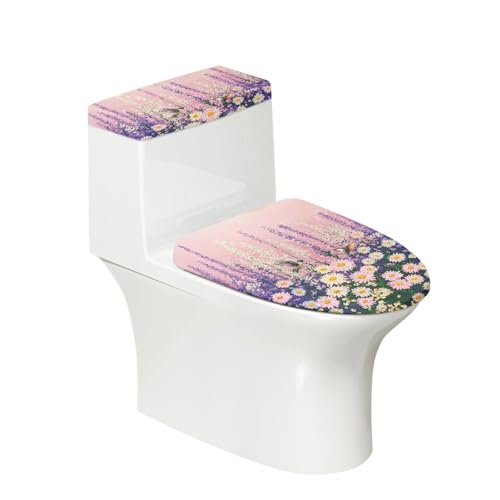 Toilettendeckel Retro Rosa Blume WC Deckelbezug Polyester Universal Waschbar mit Elastikrand Toilettenbrille Toilettenwassertank Schutzabdeckung Toilettendeckelbezug (4 Stück) von Homeyang