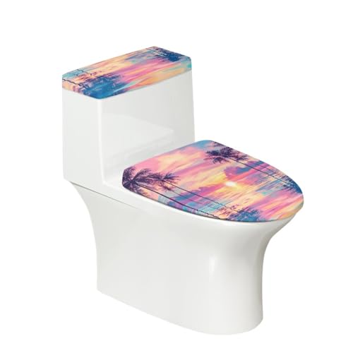Toilettendeckel Rosa Sonne Wolken WC Deckelbezug Polyester Universal Waschbar mit Elastikrand Toilettenbrille Toilettenwassertank Schutzabdeckung Toilettendeckelbezug (4 Stück) von Homeyang