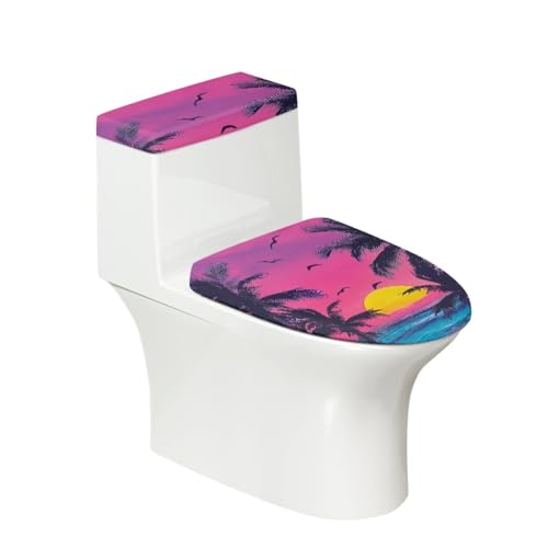 Toilettendeckel Rosa Sonnenbaum WC Deckelbezug Polyester Universal Waschbar mit Elastikrand Toilettenbrille Toilettenwassertank Schutzabdeckung Toilettendeckelbezug (4 Stück) von Homeyang
