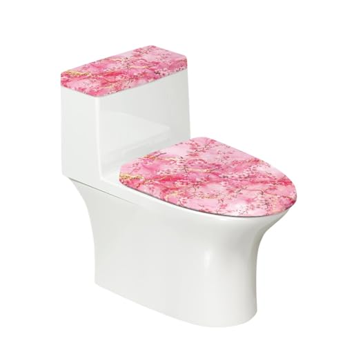 Toilettendeckel Rosa Verzweigte Blume WC Deckelbezug Polyester Universal Waschbar mit Elastikrand Toilettenbrille Toilettenwassertank Schutzabdeckung Toilettendeckelbezug (4 Stück) von Homeyang