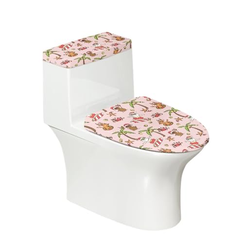 Toilettendeckel Rosa Weihnachtsmann WC Deckelbezug Polyester Universal Waschbar mit Elastikrand Toilettenbrille Toilettenwassertank Schutzabdeckung Toilettendeckelbezug (4 Stück) von Homeyang