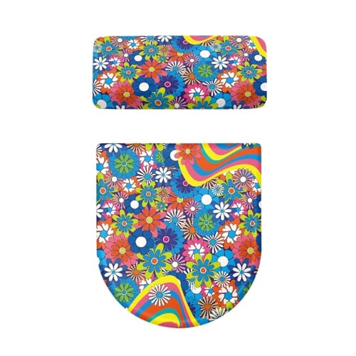 Toilettendeckel Rotblaue Blumen WC Deckelbezug Polyester Universal Waschbar mit Elastikrand Toilettenbrille Toilettenwassertank Schutzabdeckung Toilettendeckelbezug (4 Stück) von Homeyang