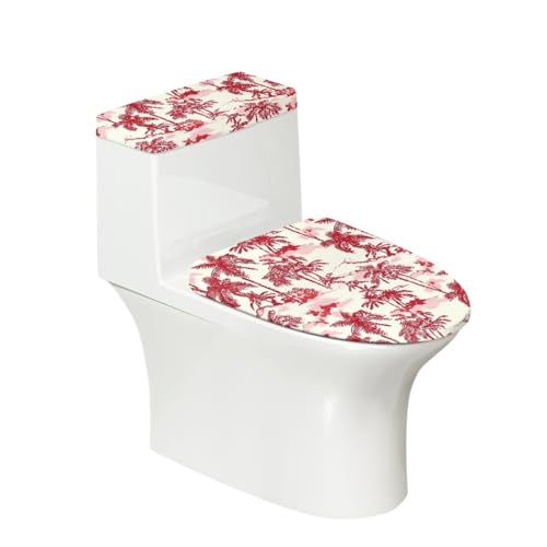 Toilettendeckel Rote Palme WC Deckelbezug Polyester Universal Waschbar mit Elastikrand Toilettenbrille Toilettenwassertank Schutzabdeckung Toilettendeckelbezug (4 Stück) von Homeyang