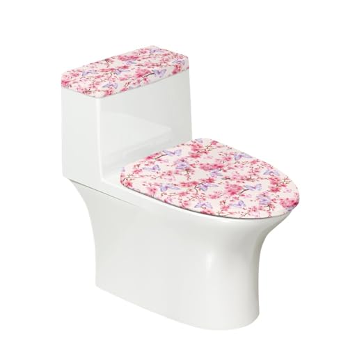 Toilettendeckel Rote Schmetterlingsblume WC Deckelbezug Polyester Universal Waschbar mit Elastikrand Toilettenbrille Toilettenwassertank Schutzabdeckung Toilettendeckelbezug (2 Stück) von Homeyang