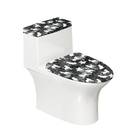 Toilettendeckel Schwarz Retro Tier WC Deckelbezug Polyester Universal Waschbar mit Elastikrand Toilettenbrille Toilettenwassertank Schutzabdeckung Toilettendeckelbezug (2 Stück) von Homeyang