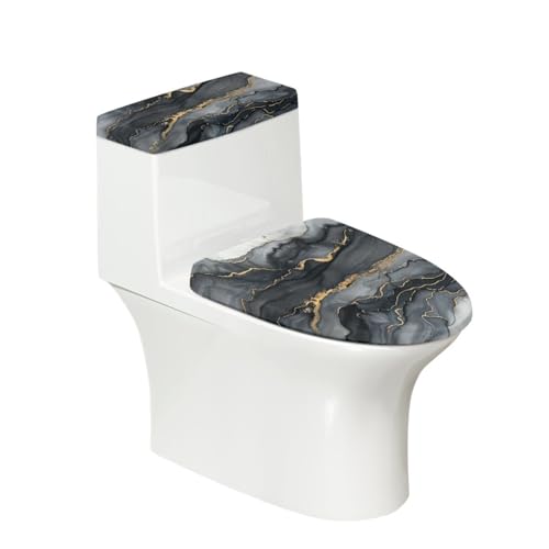 Toilettendeckel Schwarzer Goldmarmor WC Deckelbezug Polyester Universal Waschbar mit Elastikrand Toilettenbrille Toilettenwassertank Schutzabdeckung Toilettendeckelbezug (2 Stück) von Homeyang