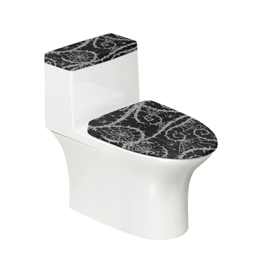 Toilettendeckel Schwarzes Spinnenweb WC Deckelbezug Polyester Universal Waschbar mit Elastikrand Toilettenbrille Toilettenwassertank Schutzabdeckung Toilettendeckelbezug (2 Stück) von Homeyang