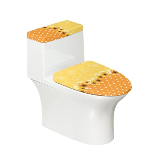 Toilettendeckel Sonnenblumen Gelb Orange WC Deckelbezug Polyester Universal Waschbar mit Elastikrand Toilettenbrille Toilettenwassertank Schutzabdeckung Toilettendeckelbezug (2 Stück) von Homeyang