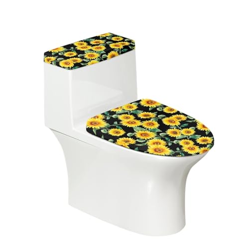 Toilettendeckel Sonnenblumen Gelbe Blätter WC Deckelbezug Polyester Universal Waschbar mit Elastikrand Toilettenbrille Toilettenwassertank Schutzabdeckung Toilettendeckelbezug (4 Stück) von Homeyang
