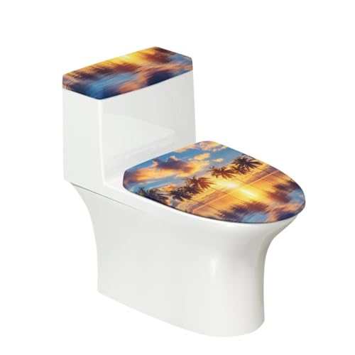 Toilettendeckel Sonnenuntergang Orangenbaum WC Deckelbezug Polyester Universal Waschbar mit Elastikrand Toilettenbrille Toilettenwassertank Schutzabdeckung Toilettendeckelbezug (4 Stück) von Homeyang