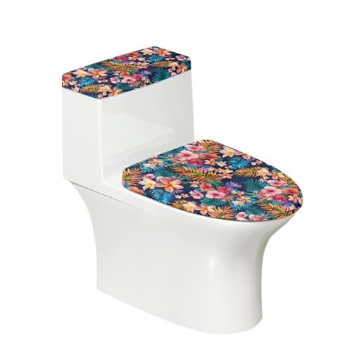 Toilettendeckel Tropisches Rosablau WC Deckelbezug Polyester Universal Waschbar mit Elastikrand Toilettenbrille Toilettenwassertank Schutzabdeckung Toilettendeckelbezug (4 Stück) von Homeyang