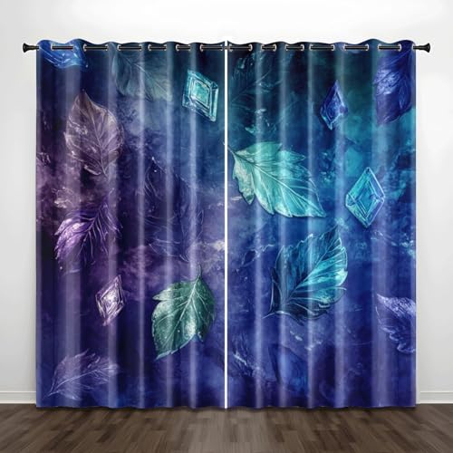 Verdunklungsvorhänge Blätter Grün Lila Gardinen Wohnzimmer Schlafzimmer Polyester Waschbar Vorhänge Blickdicht Thermovorhang mit ösen 2er Schallschutz Vorhang 2x85x200 cm von Homeyang