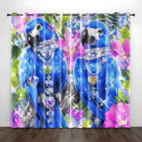 Verdunklungsvorhänge Blauer Diamant Papagei Gardinen Wohnzimmer Schlafzimmer Polyester Waschbar Vorhänge Blickdicht Thermovorhang mit ösen 2er Schallschutz Vorhang 2x75x166 cm von Homeyang