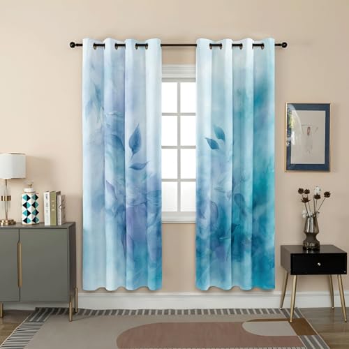 Verdunklungsvorhänge Elegante Blaue Blätter Gardinen Wohnzimmer Schlafzimmer Polyester Waschbar Vorhänge Blickdicht Thermovorhang mit ösen 2er Schallschutz Vorhang 2x75x166 cm von Homeyang