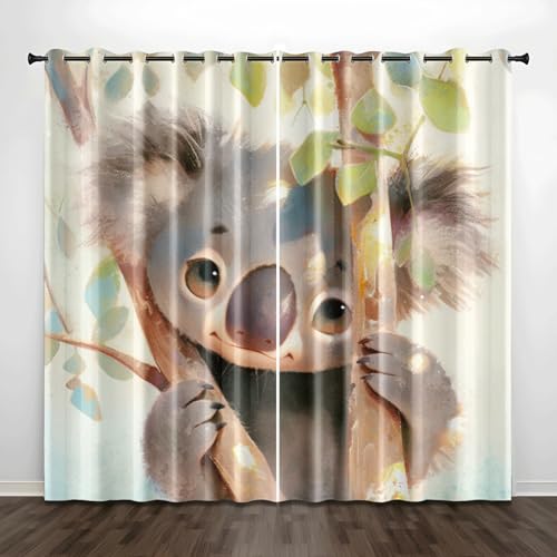 Verdunklungsvorhänge Graue Koala Blätter Gardinen Wohnzimmer Schlafzimmer Polyester Waschbar Vorhänge Blickdicht Thermovorhang mit ösen 2er Schallschutz Vorhang 2x75x166 cm von Homeyang
