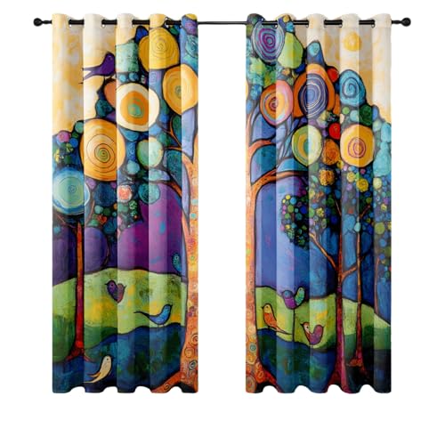 Verdunklungsvorhänge Lila Abstrakter Baum Gardinen Wohnzimmer Schlafzimmer Polyester Waschbar Vorhänge Blickdicht Thermovorhang mit ösen 2er Schallschutz Vorhang 2x75x166 cm von Homeyang