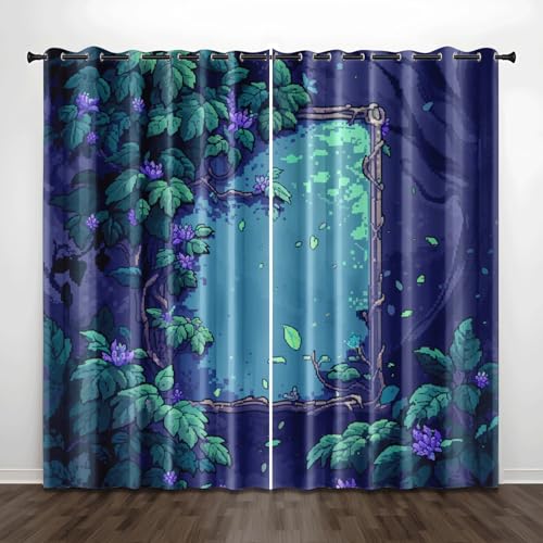 Verdunklungsvorhänge Lila Retro Blume Gardinen Wohnzimmer Schlafzimmer Polyester Waschbar Vorhänge Blickdicht Thermovorhang mit ösen 2er Schallschutz Vorhang 2x110x215 cm von Homeyang