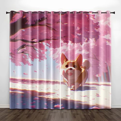 Verdunklungsvorhänge Netter Rosafarbener Baum Gardinen Wohnzimmer Schlafzimmer Polyester Waschbar Vorhänge Blickdicht Thermovorhang mit ösen 2er Schallschutz Vorhang 2x140x250 cm von Homeyang