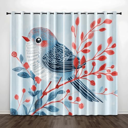 Verdunklungsvorhänge Orange Blätter Blau Gardinen Wohnzimmer Schlafzimmer Polyester Waschbar Vorhänge Blickdicht Thermovorhang mit ösen 2er Schallschutz Vorhang 2x140x250 cm von Homeyang