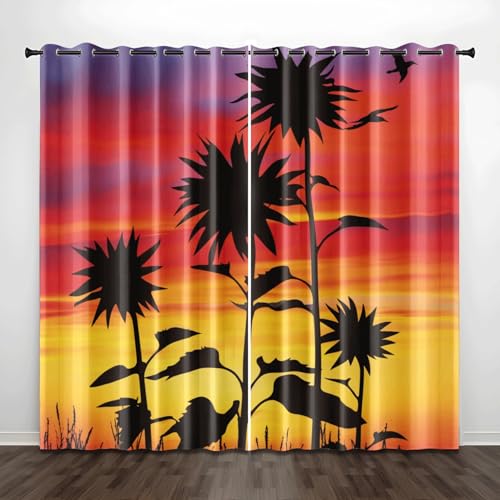 Verdunklungsvorhänge Schwarze Rote Blumen Gardinen Wohnzimmer Schlafzimmer Polyester Waschbar Vorhänge Blickdicht Thermovorhang mit ösen 2er Schallschutz Vorhang 2x140x250 cm von Homeyang