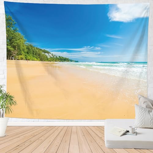 Wandteppich Blauer Strand Meer Wandtuch Polyester Stoff Waschbar Tapestry für Kinder Schlafzimmer Wohnzimmer Wohnheim Wand Dekor Wand Teppiche Aesthetic Wandbehang 150x100 cm von Homeyang