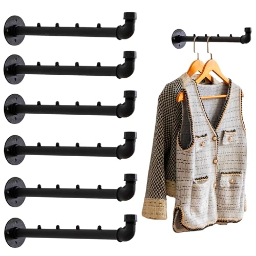 Industrielle Wandrohr-Kleiderständer – robuster Metall-Kleiderbügel mit Haken, Wandgarderobe, Kleiderstange, Kleiderstange, Kleiderstange, Kleiderstange für Schrankaufbewahrung, 2 Stück, Weiß von Homeyeeng