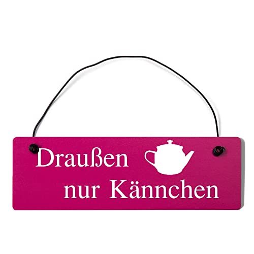 Deko Shabby Chic Schild Draußen nur Kännchen in pink Vintage Holz Türschild mit Draht von Homeyourself
