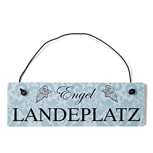 Deko Shabby Chic Schild Engel Landeplatz in blau Vintage Holz Türschild mit Draht von Homeyourself