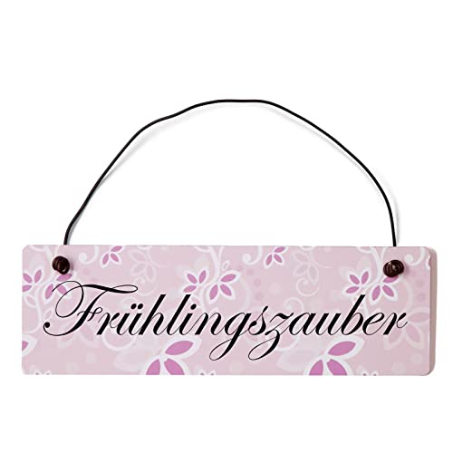 Deko Shabby Chic Schild Frühlingszauber Frühling in rosa Vintage Holz Türschild mit Draht von Homeyourself