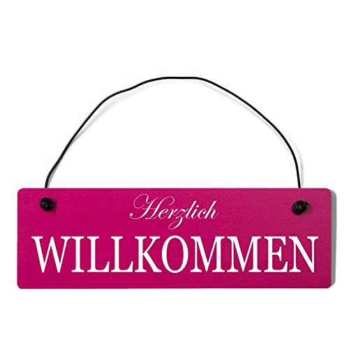 Deko Shabby Chic Schild Herzlich Willkommen Vintage Holz Türschild in pink mit Draht Deko Shabby Chic Schild Herzlich Willkommen Vintage Holz Türschild in pink mit Draht von Homeyourself