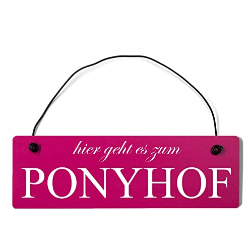 Deko Shabby Chic Schild Hier geht es zum Ponyhof Vintage Holz Türschild in pink mit Draht von Homeyourself