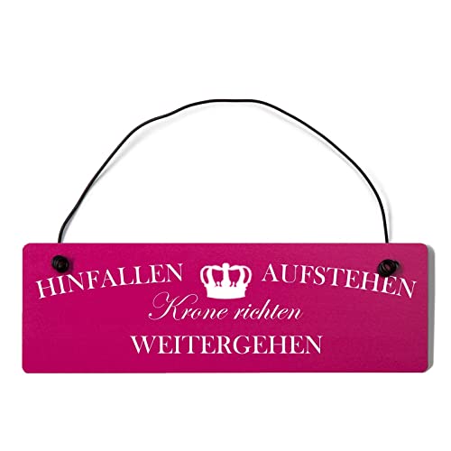Deko Shabby Chic Schild Hinfallen Aufstehen Krone richten Vintage Holz Türschild in pink mit Draht Deko Shabby Chic Schild Hinfallen Aufstehen Krone richten Vintage Holz Türschild in pink mit Draht von Homeyourself