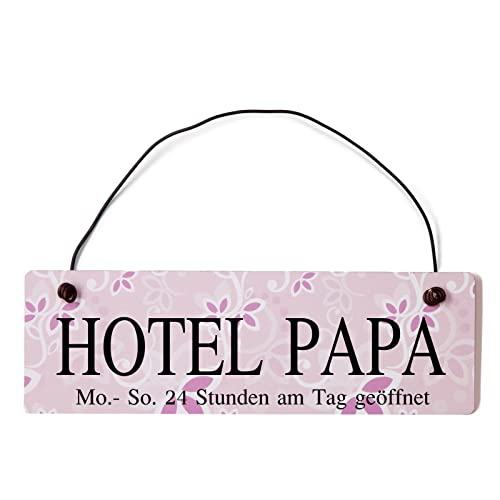 Deko Shabby Chic Schild Hotel Papa Vintage Holz Türschild in rosa mit Draht von Homeyourself