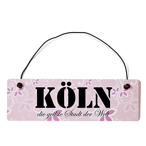 Deko Shabby Chic Schild Köln Vintage Holz Türschild in rosa mit Draht von Homeyourself